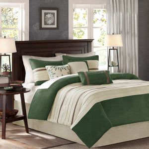 English Elm 7 Madison Park Palmer Pieced Faux Suede Comforter Set Queen — Transitional Soft Microsuede, Embroidered Pillows Green 18.9 L x 13.39 W x 13.39 H B03597219