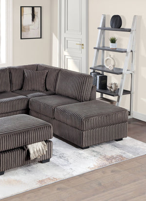 English Elm Chocolate Fur-Like Corduroy U-Shaped Sectional Sofa with Console Cup Holders and Hidden Storage Recline Chocolate 34 L x 26 W x 46 H B011S01773
