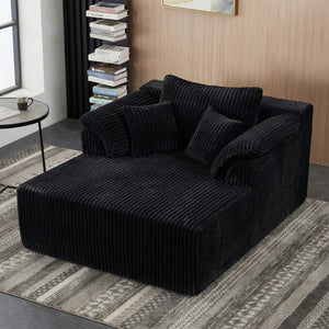 English Elm 60 Inch Oversized Corduroy Cloud Chaise Frameless Deep Seat Lounge for Living Room Black W1919P499870
