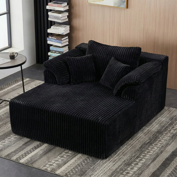 English Elm 60 Inch Oversized Corduroy Cloud Chaise Frameless Deep Seat Lounge for Living Room Black W1919P499870