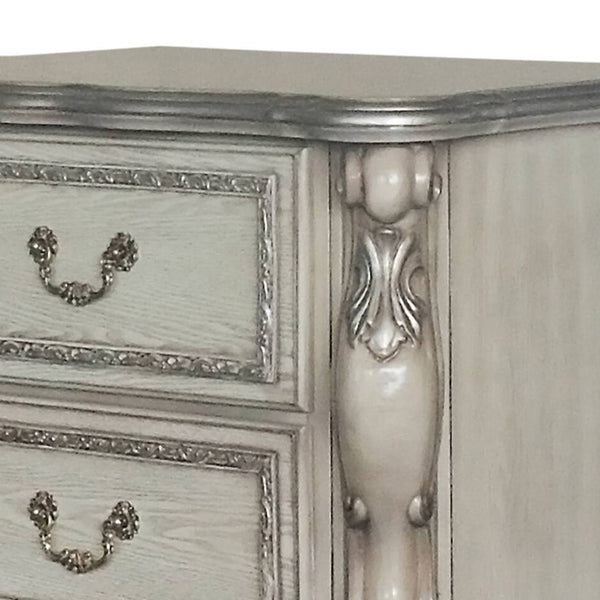 English Elm Dresden Vintage Bone White Nightstand with Felt-Lined Dovetail Drawers, Claw Legs & Resin Moldings B2726P261895