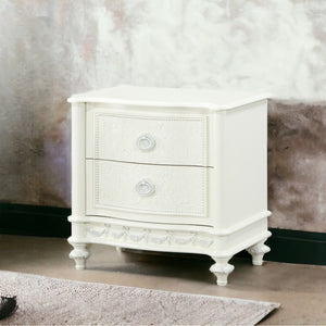English Elm Ivory Romantic 2-Drawer Nightstand with Floral Ring Pulls, Smooth Metal Glides, Elegant Bedroom Accent B062P209005