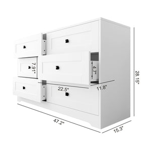 English Elm Chest Of Drawers - 6-Drawer Ancient White Farmhouse Storage Solution For Stylish Clutter Control W2139P241086