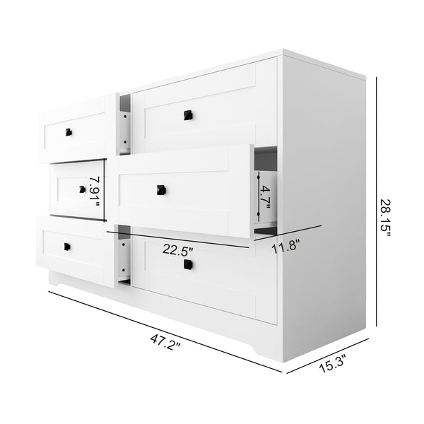 English Elm Chest Of Drawers - 6-Drawer Ancient White Farmhouse Storage Solution For Stylish Clutter Control W2139P241086