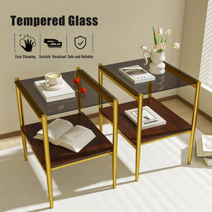 English Elm Coffee Table And End Tables Set Of 3 - Sleek Gray Tempered Glass & Mdf, Modern Living Room Decor W241S00045