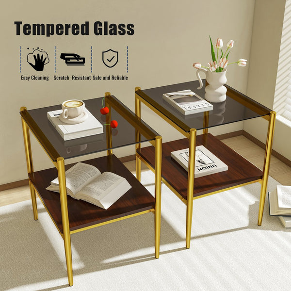 English Elm Coffee Table And End Tables Set Of 3 - Sleek Gray Tempered Glass & Mdf, Modern Living Room Decor W241S00045