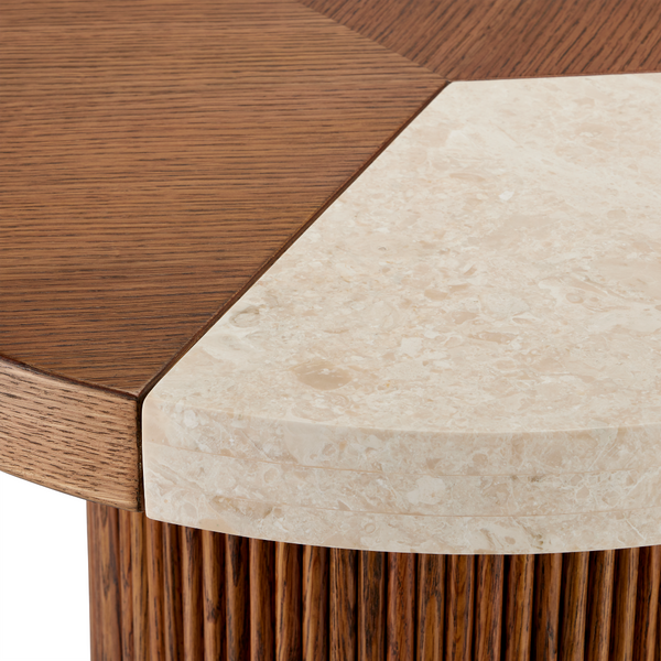 Dakota Cocktail Table - Mid-Century Modern Design with Oak, Marble Top & Brass Accents for Elegance