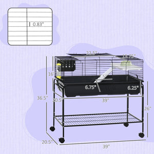 English Elm Pawhut Two Story Wire Small Animal Habitat with Wheeled Stand Shelf and Accessories W2225P200913