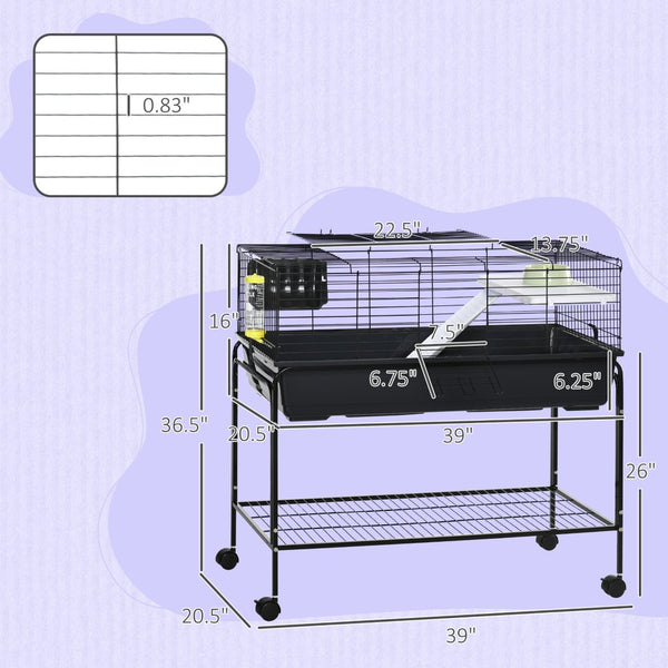 English Elm Pawhut Two Story Wire Small Animal Habitat with Wheeled Stand Shelf and Accessories W2225P200913