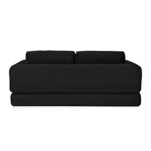 English Elm 2-in-1 Corduroy Futon Sofa Sleeper with Foam Fill and Modular Floor Profile Black W1117P417295