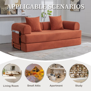 English Elm UNITED modular foldable sofa with metal frame, corduroy upholstery, side pocket & quick assembly convenience Orange W1568P374079