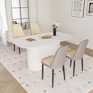English Elm 63 "Medieval-Modern Cream Dining Table Set With 4 Pu Chairs And Black Metal Legs For Home & Kitchen W2189S00692
