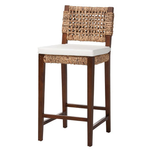 English Elm Modern Handcrafted Seagrass Woven Mahogany Counter Stool for Kitchen Island B2750P467867