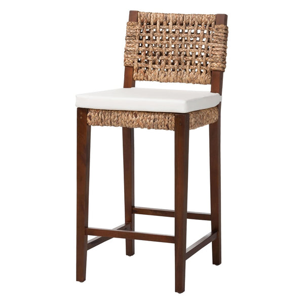 English Elm Modern Handcrafted Seagrass Woven Mahogany Counter Stool for Kitchen Island B2750P467867
