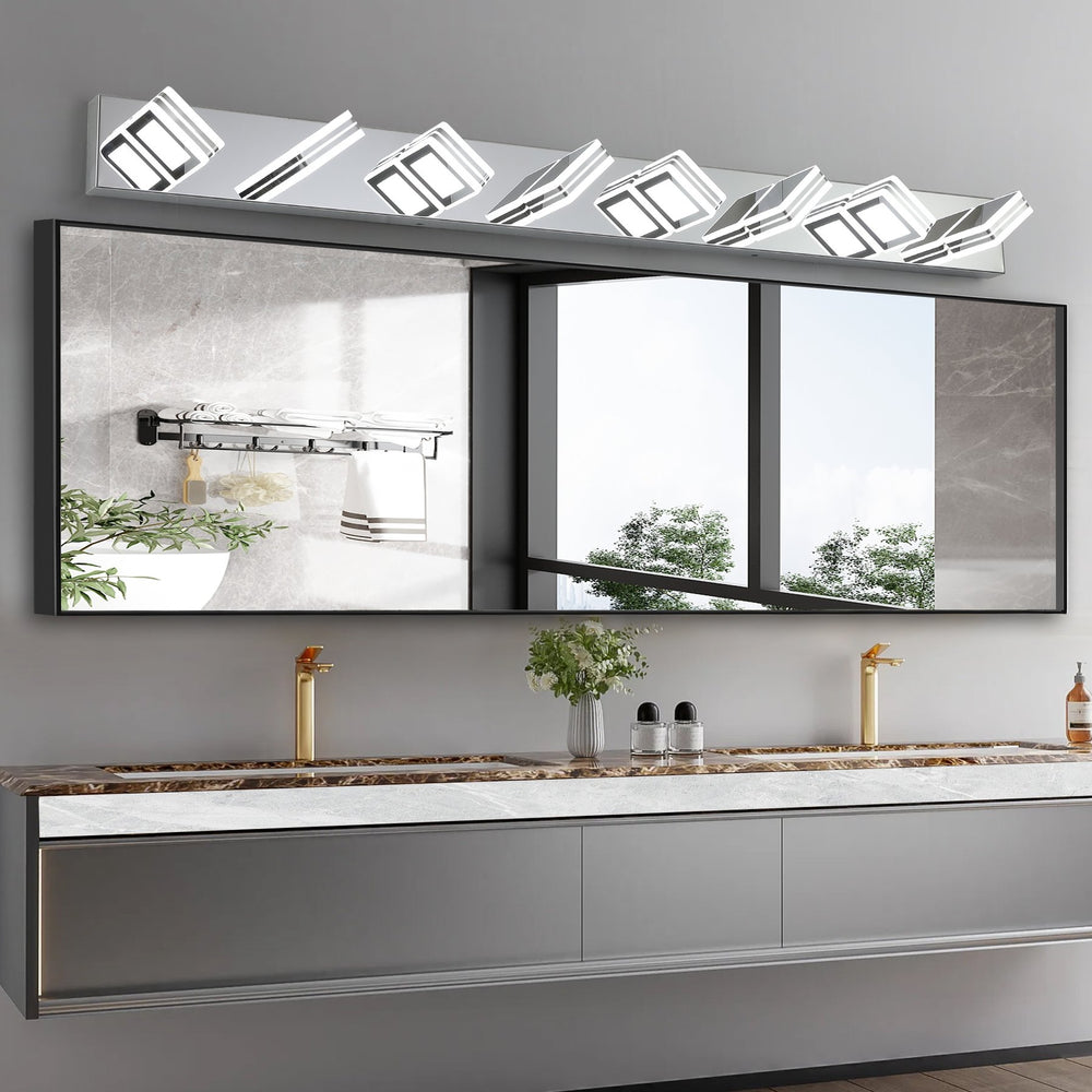 English Elm 52" Modern Chrome 8-Light Led Vanity Fixture With Square Acrylic Shades For Stunning Bathroom Lighting W2312P374883