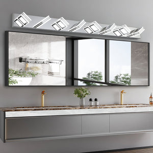 English Elm 52" Modern Chrome 8-Light Led Vanity Fixture With Square Acrylic Shades For Stunning Bathroom Lighting W2312P374883