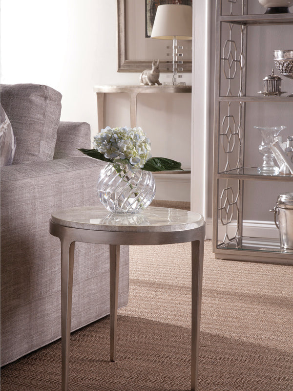 Lexington Artistica Home Gravitas Round Spot Table - Unique Capiz Shell Inlay And Hand-forged Iron Base For Elegant Spaces Champagne Wood 2050-950