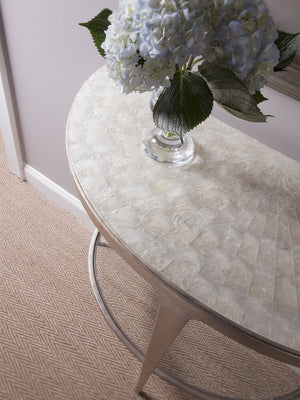 Lexington Artistica Home Gravitas Console - Stunning Capiz Shell Inlay And Hand-forged Iron Base For A Unique Home Accent Champagne Wood 2050-966c