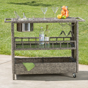 Christopher Knight Home® - Noble House - Puerta Outdoor Mixed Black Wicker Barcart