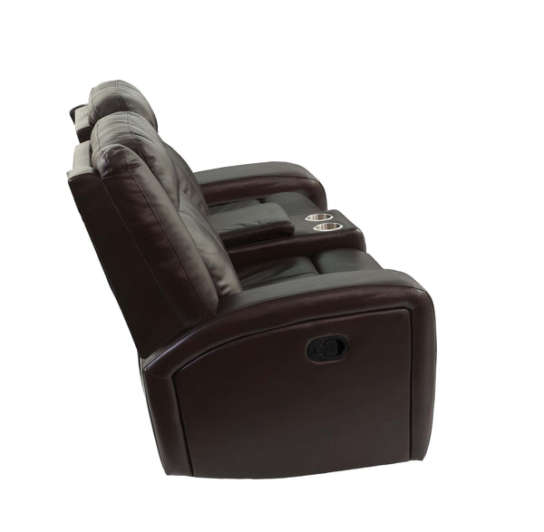 English Elm MOTION Loveseat Dark Brown Gel Leatherette Recliner 71" x 39" x 40" Metal Power Frame Solid Wood B089112992