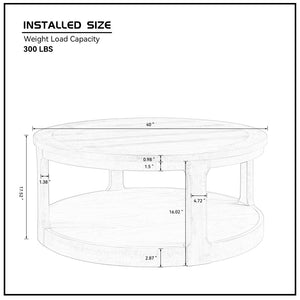 English Elm 40inch Two Tier Round Pine Wood Coffee Table with Wheels Rustic Vintage Living Room W2582P308198