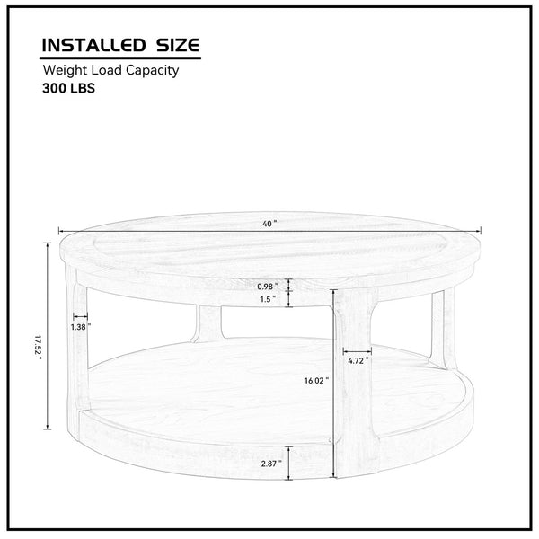 English Elm 40inch Two Tier Round Pine Wood Coffee Table with Wheels Rustic Vintage Living Room W2582P308198