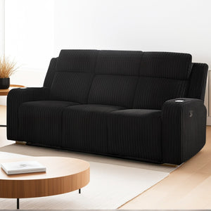 English Elm 2+3 Seat Corduroy Reclining Sofa Set with Bluetooth Speaker and Wireless Charging Console W3900S00017