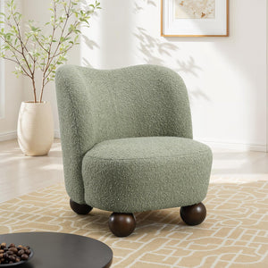 English Elm Contemporary Sculpted Barrel-Back Arm Chair with Smooth Casters, Neutral Textured Upholstery, Stylish Accent Seating Green 29 L x 32 W x 28 H B2741P401986