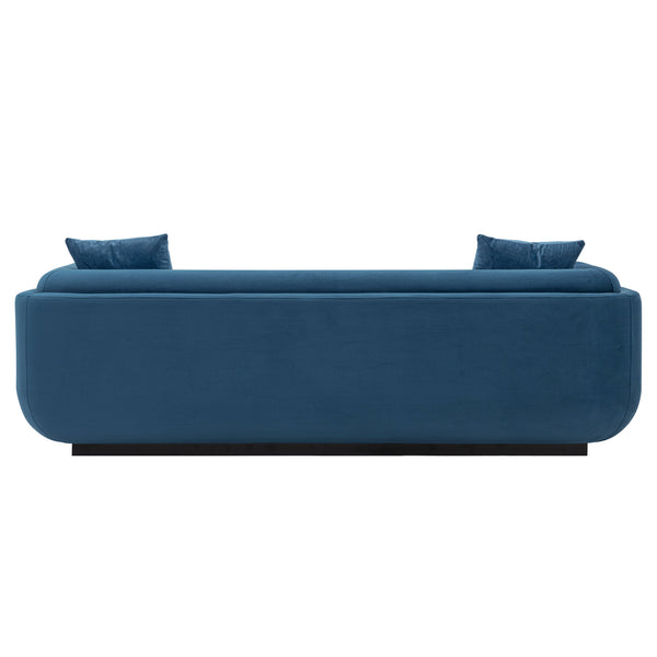 English Elm Edmonda 91" Velvet Sofa with Black Metal Base, Pine Frame, High-Density Foam & 2 Pillows, Commercial Grade Sapphire Blue B365P398109