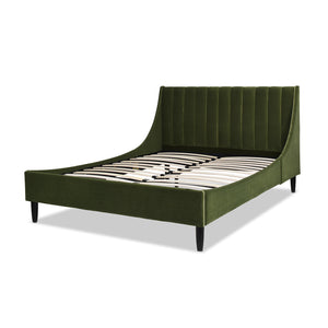 English Elm Jennifer Taylor Home - Aspen Modern Platform Bed Set In Olive Green Velvet - Vertical Tufted Headboard, Queen Size Comfort B2719P238512