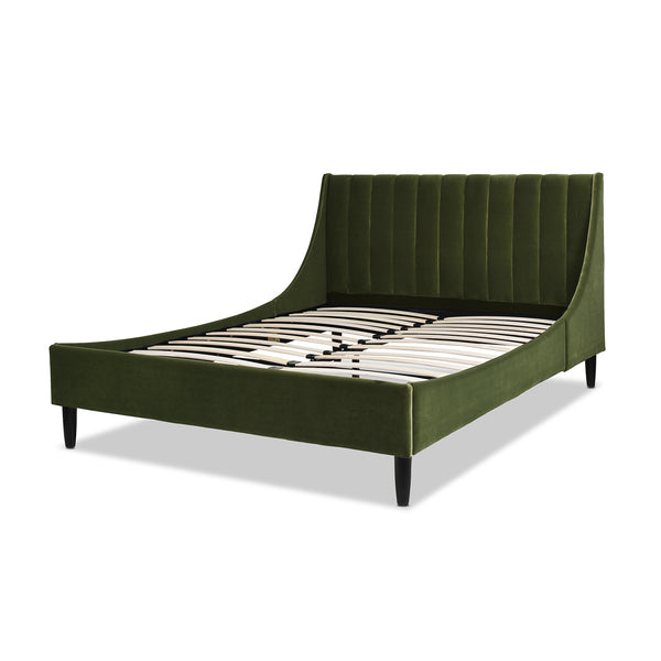 English Elm Jennifer Taylor Home - Aspen Modern Platform Bed Set In Olive Green Velvet - Vertical Tufted Headboard, Queen Size Comfort B2719P238512