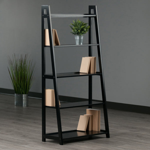 Winsome Wood Adam 5-tier A-frame Shelf In Black - Stylish Ladder Design For Small Space Décor & Display Black Solid Wood 20513-winsome-wood