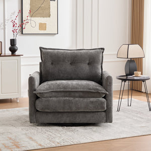 English Elm UNITED Swivel Barrel Chair with Chenille Upholstery, 360° Smooth Rotation, Padded Arm Comfort and Side Pockets for Living Room Relaxation Gray W1568P290087