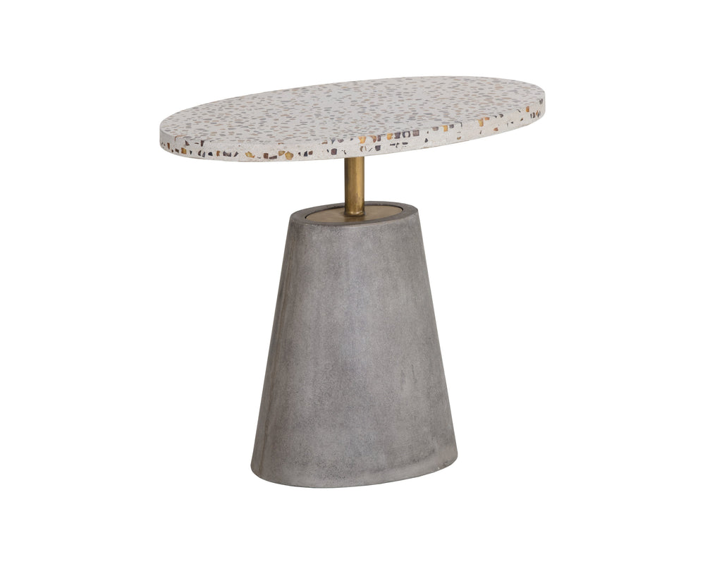 Sunpan Carment Side Table - Unique Terrazzo Top with Concrete Base & Antique Brass Rod for Stylish Spaces