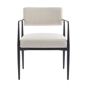 English Elm Christopher Knight Home® - Nora Mid-Century Dining Arm Chair with Foam-Padded High Back, Textured Fabric & Sturdy Metal Legs Beige,Black 30.7 L x 25.2 W x 19.7 H N776P272040I