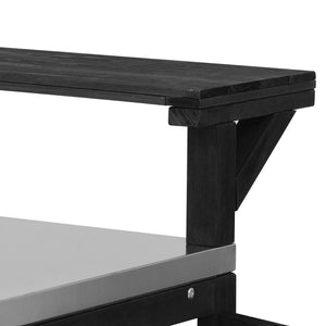 English Elm K&K 53.3" Outdoor Kitchen Island with 1.2" Stainless Top, Spacious Storage, Raised Shelf, Wheels Black N707P250628B