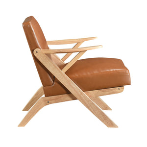 English Elm Natural Solid Rubberwood Frame Accent Chair with Brown Faux Leather Upholstery for Living Room Comfort and Style Brown,Natural 26 L x 25.25 W x 12.5 H B011P287476