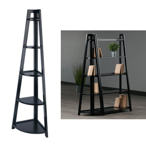 Winsome Wood Adam 5-tier A-frame Corner Shelf In Black - Stylish Space-saving Storage For Home Décor Display Black Solid Wood 20527-winsome-wood