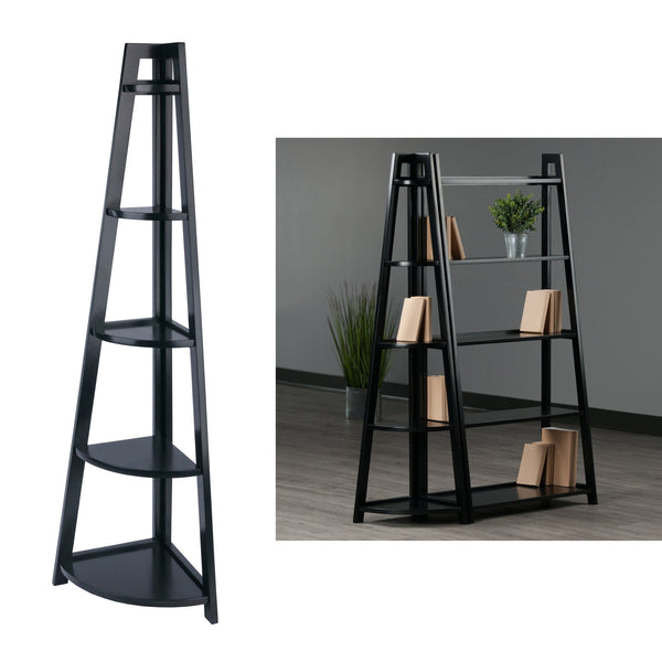 Winsome Wood Adam 5-tier A-frame Corner Shelf In Black - Stylish Space-saving Storage For Home Décor Display Black Solid Wood 20527-winsome-wood