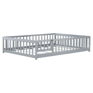 English Elm Twin Solid Rubberwood Floor Bed with Full Perimeter Safety Rails for Toddler Rooms Grey W504P296784