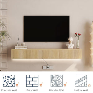 English Elm Floating LED TV Stand Wall Mounted with 16-Color Ambience, Modern Floating Cabinet with Ample Storage for 55–65" TVs Wood 74.8 L x 17.52 W x 5.51 H W1321P300553