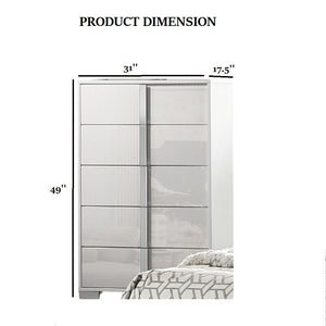 English Elm Contemporary Chic Chest with Gold Accents, Acrylic Trim, Metal Bracket Legs and Dust‑Proof Drawers White 34 L x 21 W x 52 H B2741P372196