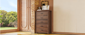 English Elm 4PCS Queen Bedroom Set with Storage Headboard & Built‑In Charging Station, 2 Nightstands, Dresser Walnut 54.25 L x 18.75 W x 9.25 H N733S307937W
