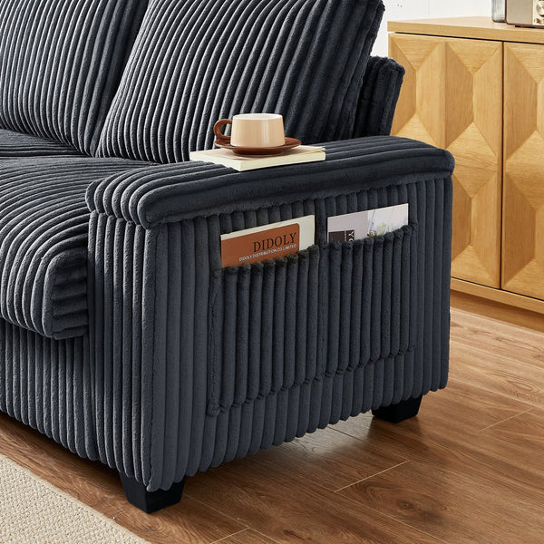 English Elm 71" Loveseat Dark Grey Corduroy Sofa with USB Port, Built-In Armrest Storage & Durable Frame W542P210622