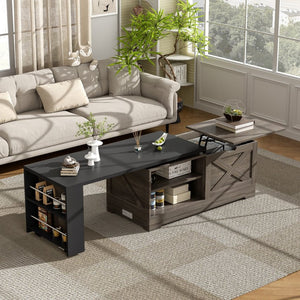 English Elm U-can Farmhouse Lift Top Coffee Table Barn Door Hidden Storage Living Room Brown+Black N724P351732E