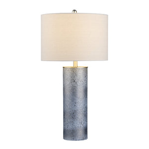 Crestview Collection Transitional Cylinder Table Lamp - Elegant Blue Glass, Oatmeal Linen Shade, Perfect For Any Space   Cvabs2222