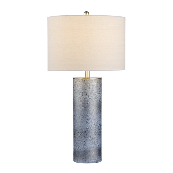 Crestview Collection Transitional Cylinder Table Lamp - Elegant Blue Glass, Oatmeal Linen Shade, Perfect For Any Space   Cvabs2222