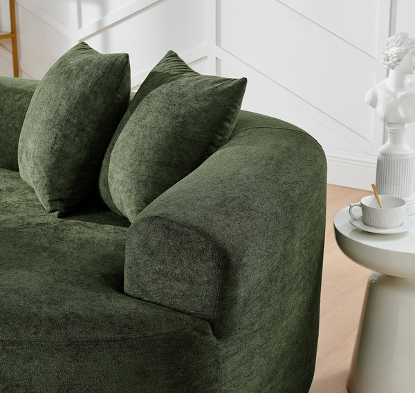 English Elm Modern Curved 4-Seater Sectional Sofa In Soft Chenille - Minimalist Design, No Assembly Needed, Green W1413S00106