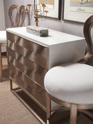 Lexington Artistica Home Credo Hall Chest - Exquisite Mixed Media Design With Moiré Effect, Soft-close Drawers & Iron Base Creamy White Wood 2055-973