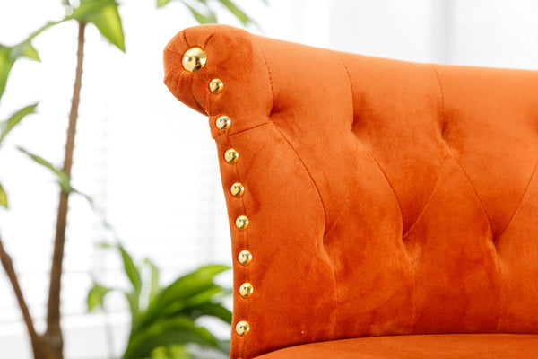 English Elm UNITED Velvet 360° Rotating Bar Chair with Diamond Stitching, Gold Frame, Plush Foam Seat, Adjustable Height Orange W1568P361721